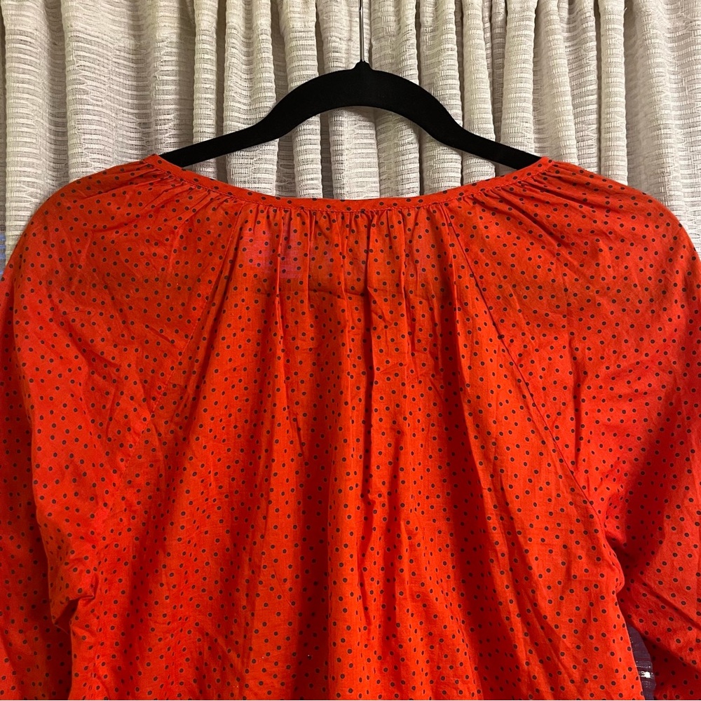 Loft Red-Orange Polka Dot Side-Split Button-Down … - image 8